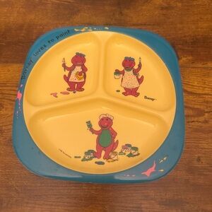 Barney Loves to Paint 1992 Elandia Melamine Divided Kids Plate